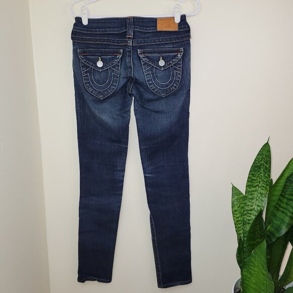True Religion Skinny Jeans Dark Wash Horseshoe Stitch Pocket Women's Size 25 - Picture 6 of 11